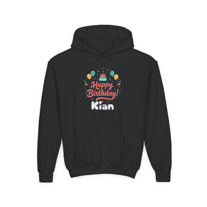 Kids' Birthday Hoodie - "Happy Birthday" Personalized Name Sweatshirt (Kian)