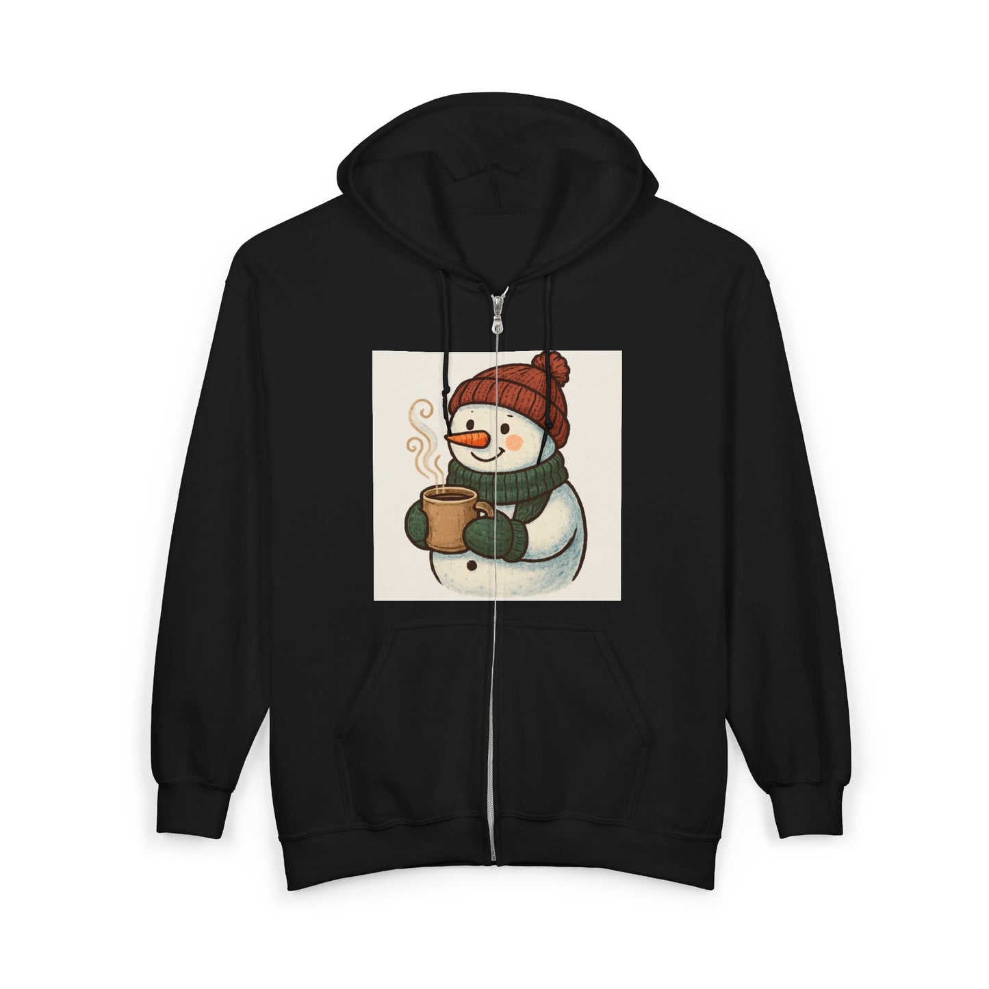 Snowman Hot Cocoa Zip Hoodie – Cozy Winter Holiday Sweatshirt