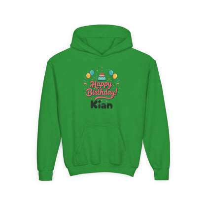 Kids' Birthday Hoodie - "Happy Birthday" Personalized Name Sweatshirt (Kian)