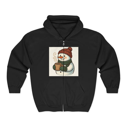Snowman Hot Cocoa Zip Hoodie – Cozy Winter Holiday Sweatshirt