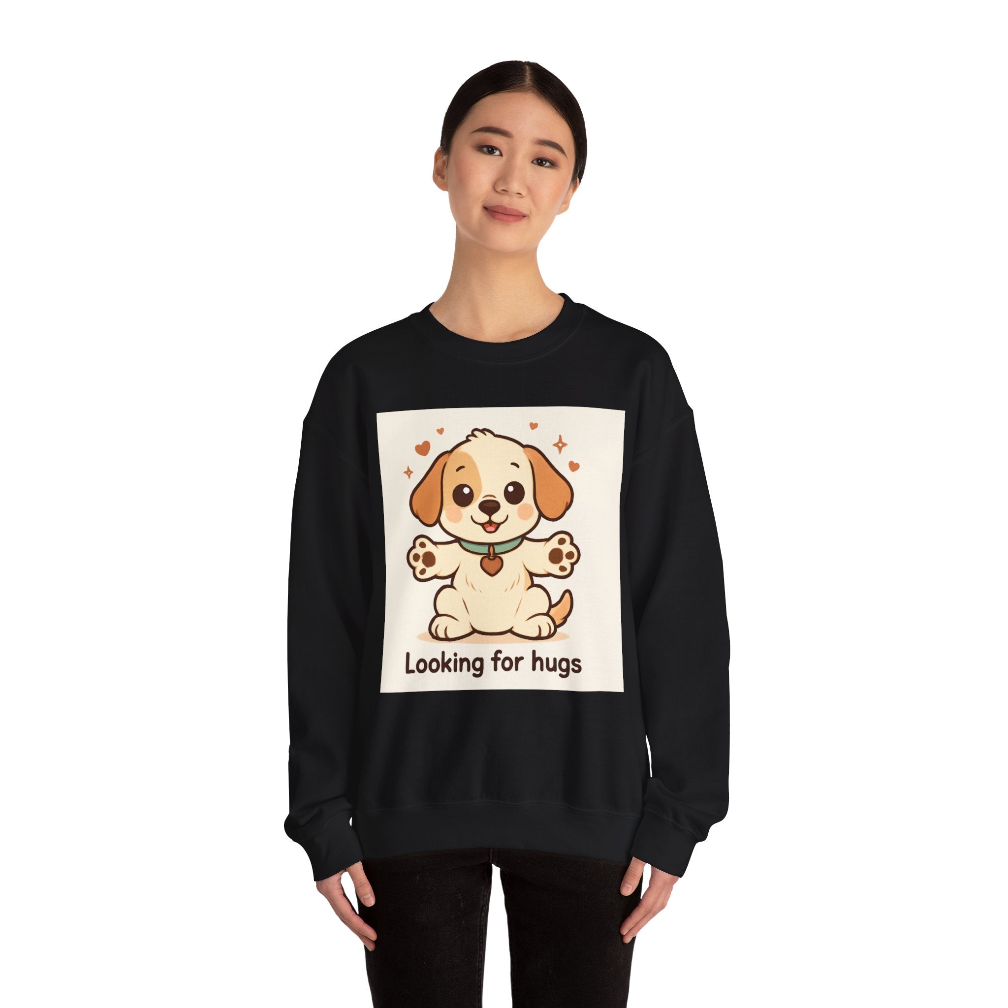 Looking for Hugs Sweatshirt — Cute Puppy Graphic Crewneck