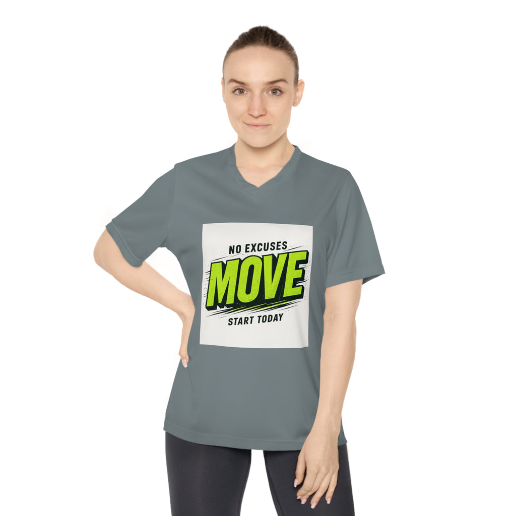 Move V-Neck Performance Tee – "No Excuses, Start Today" Motivational Workout Shirt