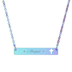 Engravable Cutout Cross Bar Necklace — Personalized Religious Bar Pendant