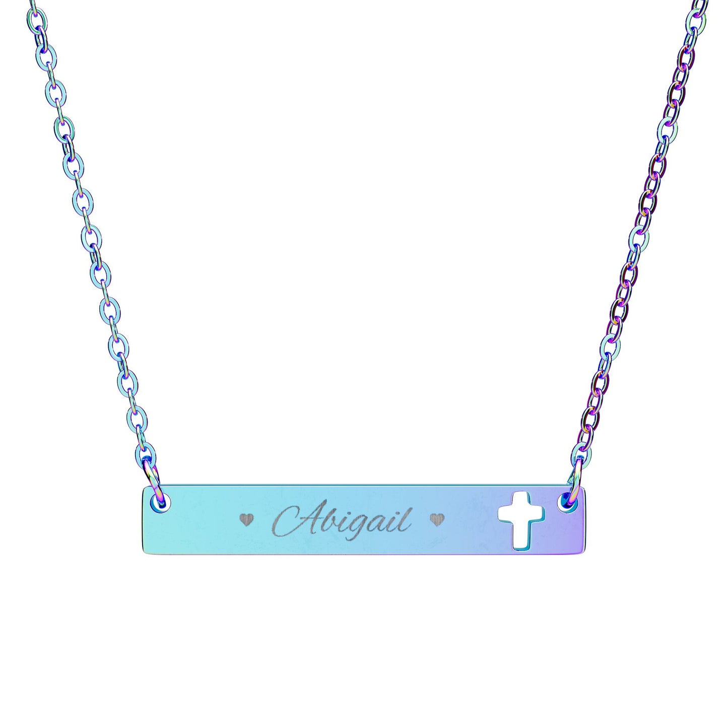 Engravable Cutout Cross Bar Necklace — Personalized Religious Bar Pendant
