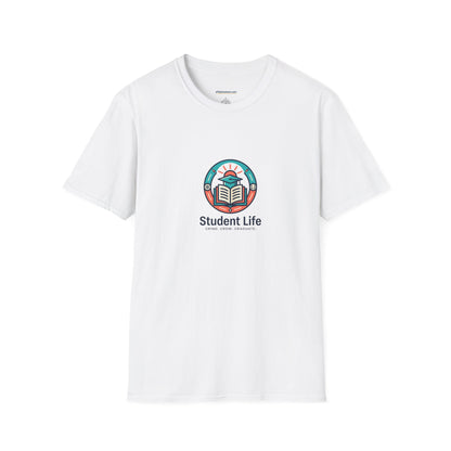 Student Life T-Shirt — Campus Book & Sunrise Design