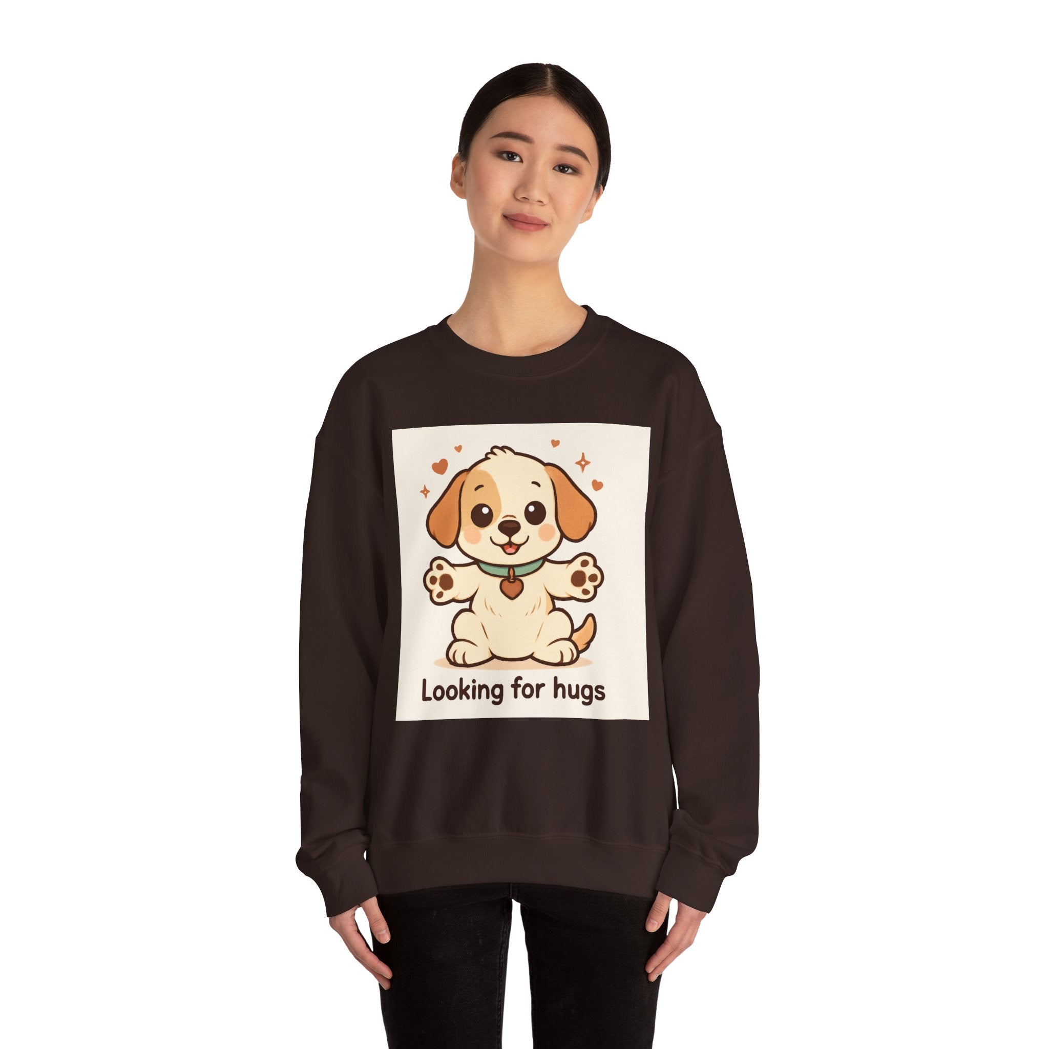 Looking for Hugs Sweatshirt — Cute Puppy Graphic Crewneck