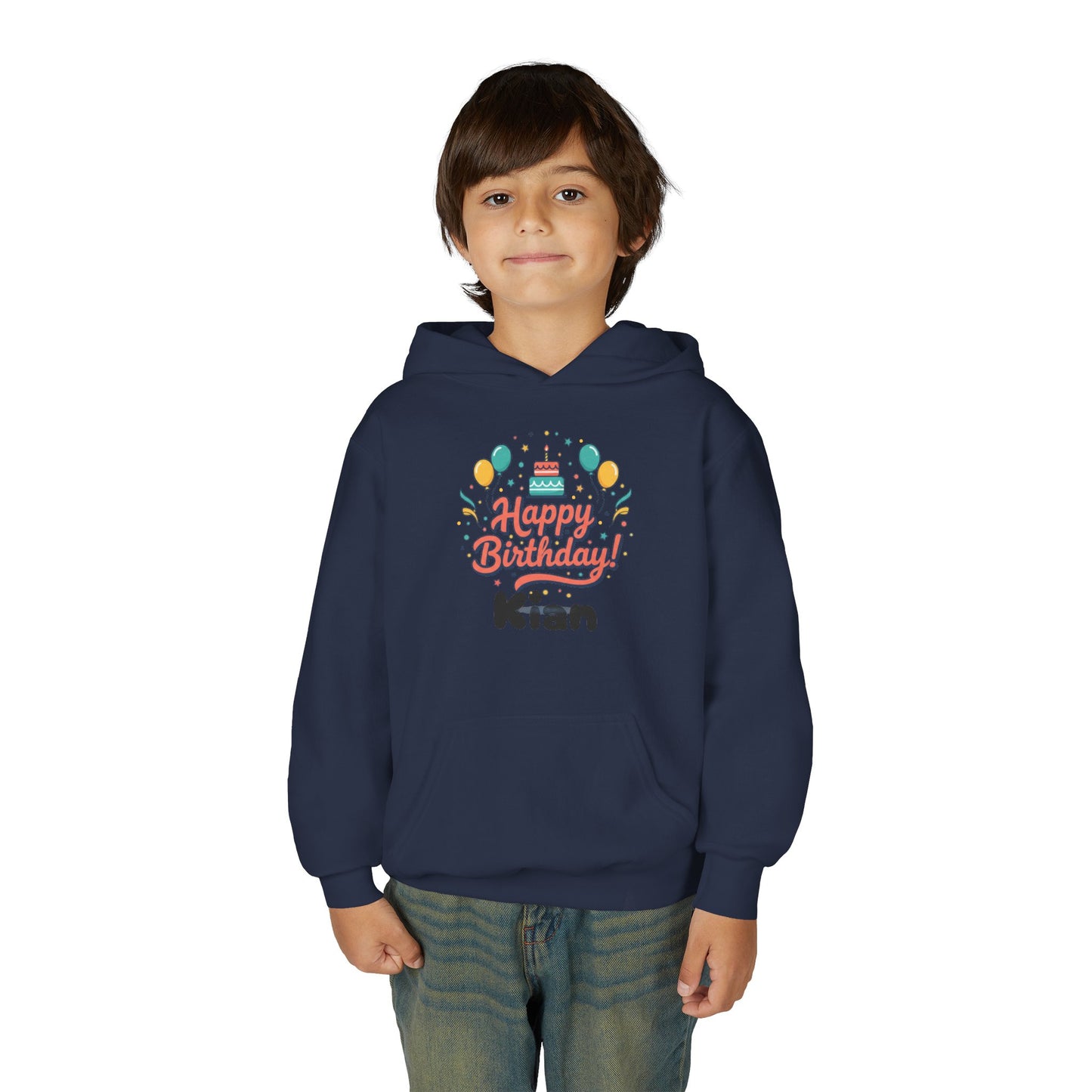 Kids' Birthday Hoodie - "Happy Birthday" Personalized Name Sweatshirt (Kian)