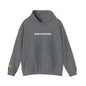 Philippines Graphic Hoodie — Minimal White Text with Gold Sun Sleeve Accent