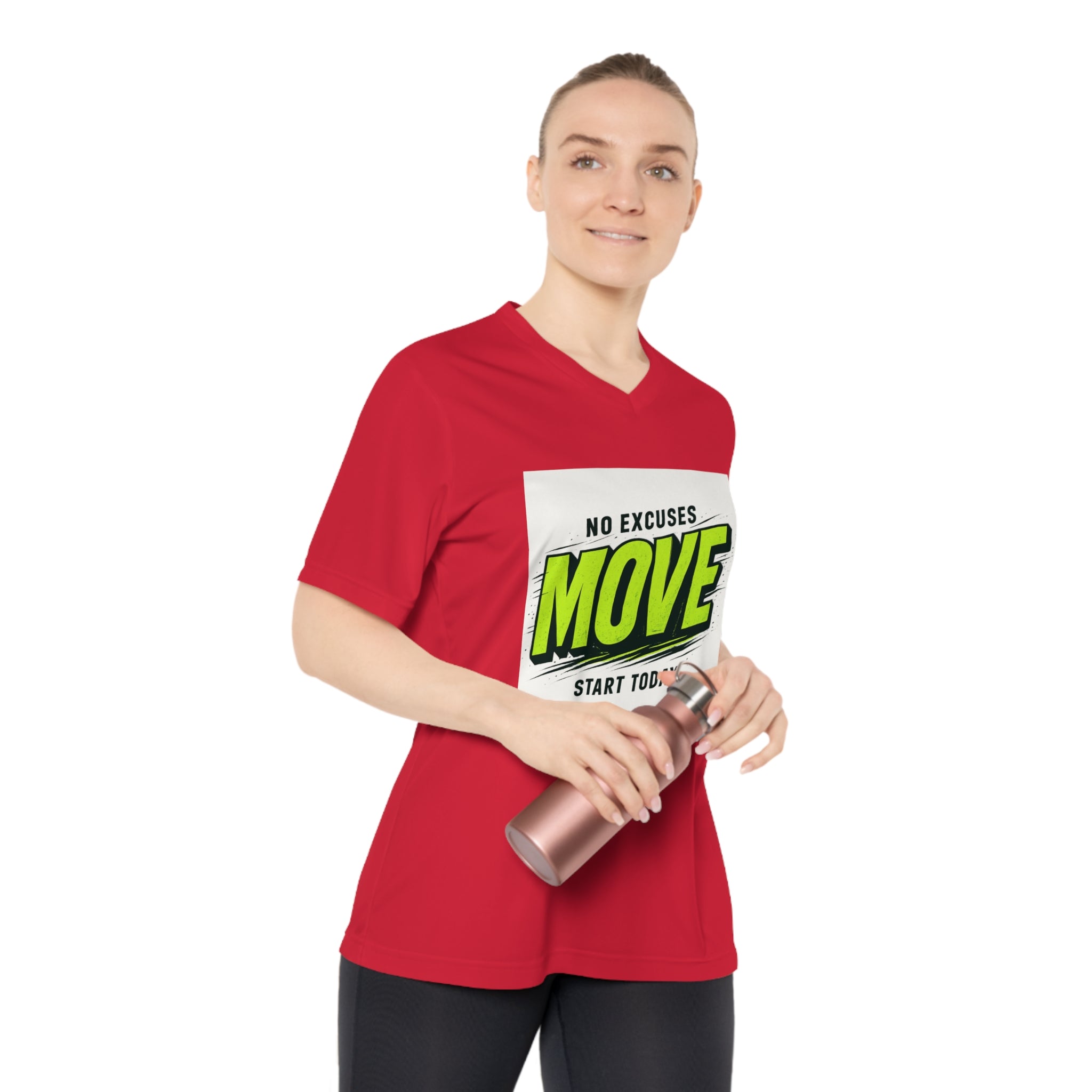 Move V-Neck Performance Tee – "No Excuses, Start Today" Motivational Workout Shirt
