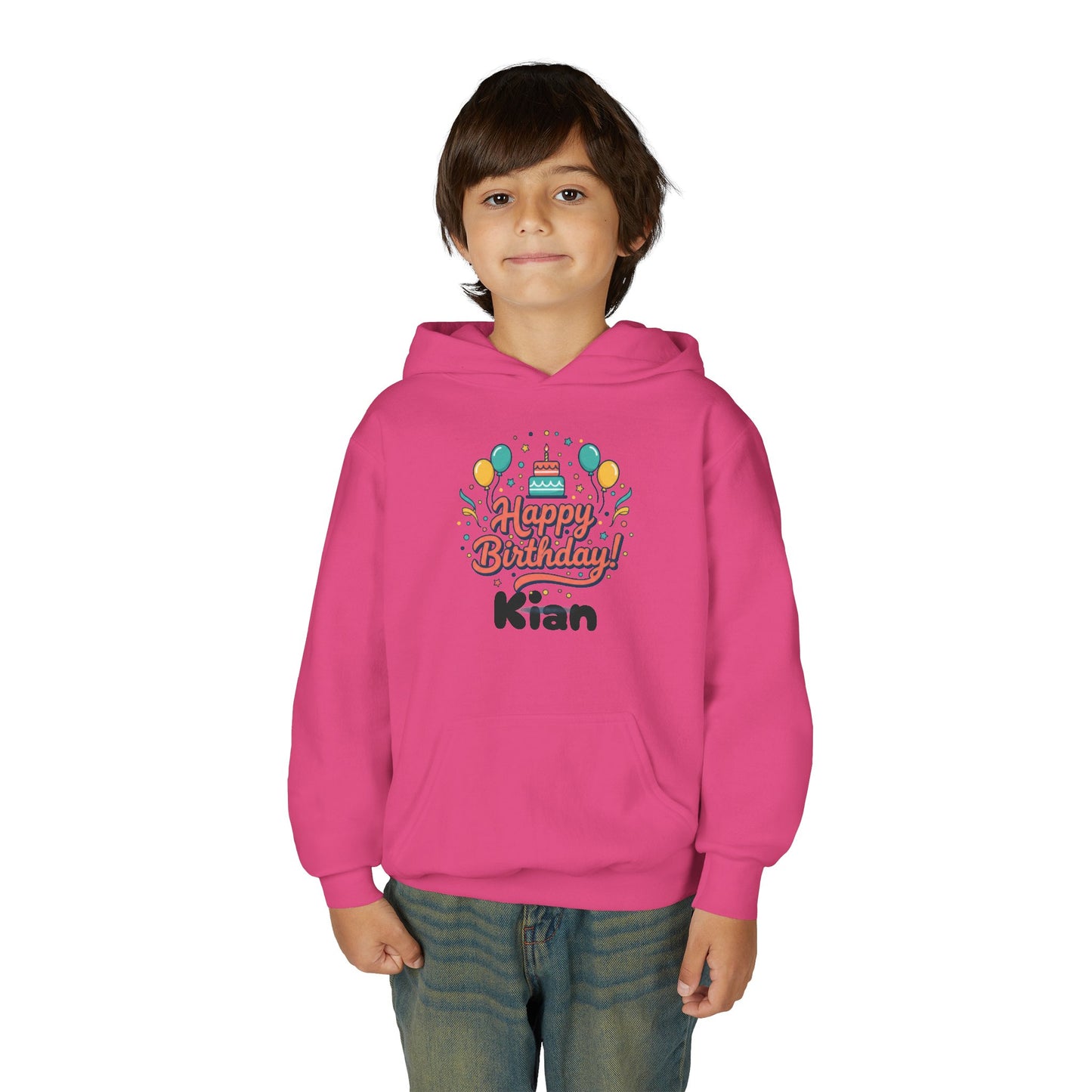 Kids' Birthday Hoodie - "Happy Birthday" Personalized Name Sweatshirt (Kian)