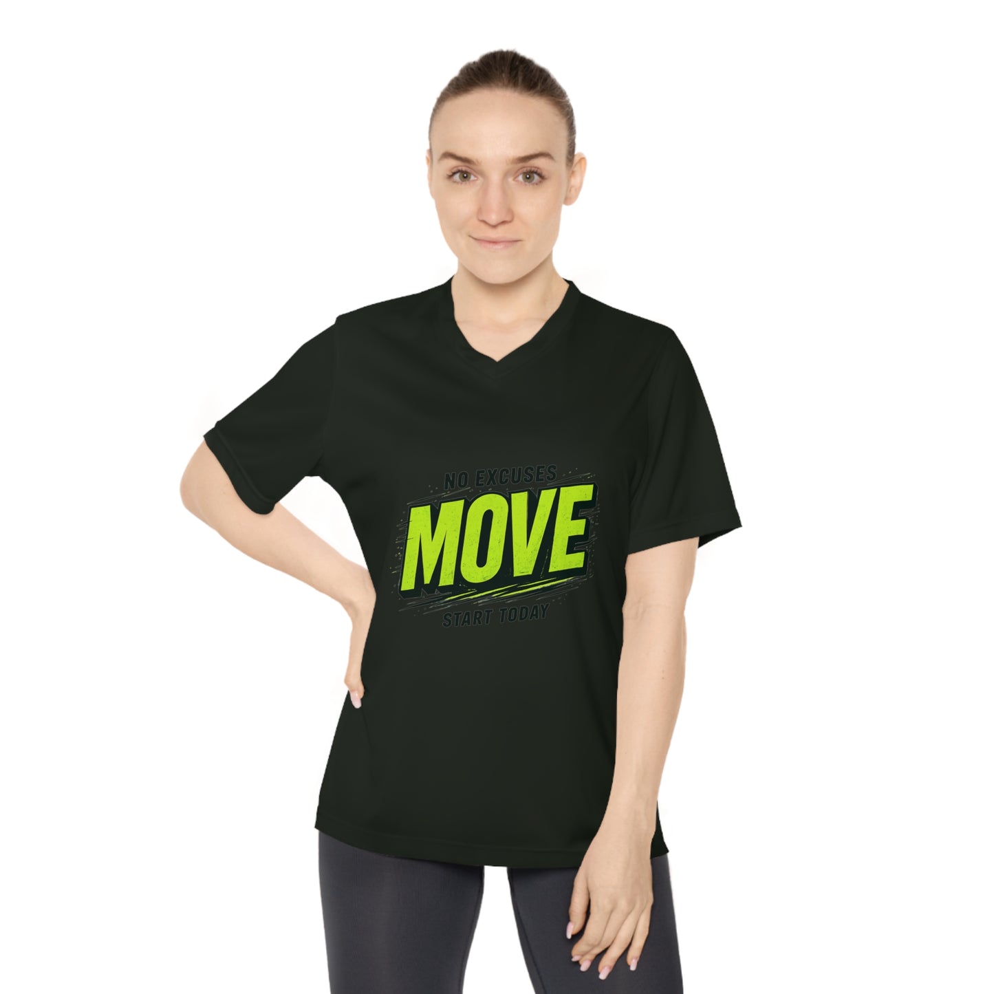 Move V-Neck Performance Tee – "No Excuses, Start Today" Motivational Workout Shirt