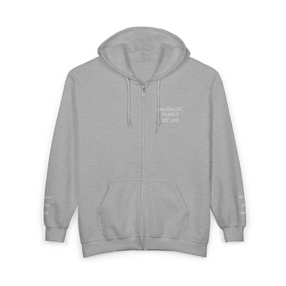 Embroidered Zip Hoodie - Personalized Ready, Designs in front, left and right wrist, and back  (Magdasoc Family with website at the back)
