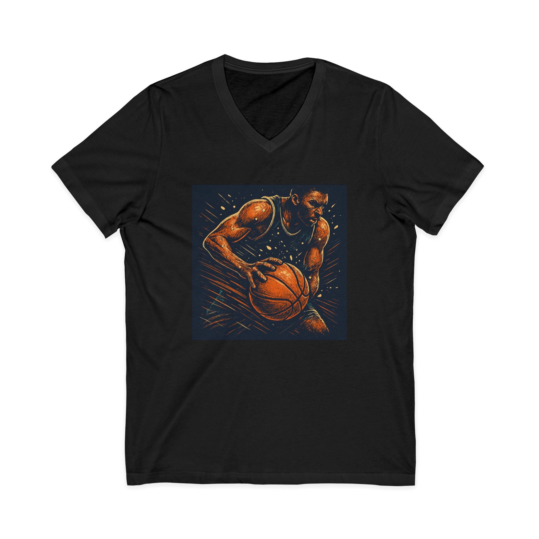 Basketball Player Art V-Neck Tee — Dynamic Court Action Graphic Shirt