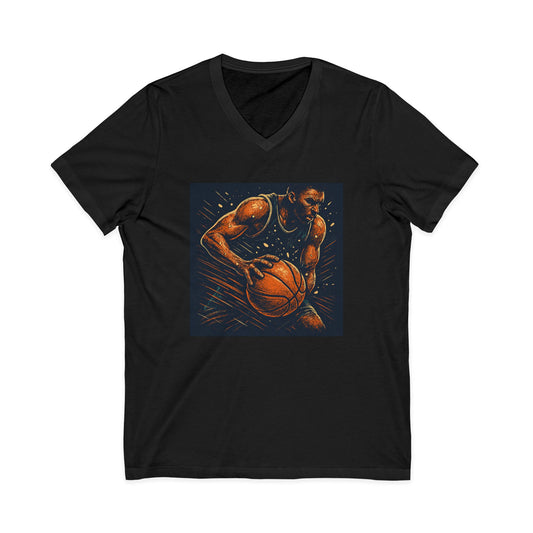 Basketball Player Art V-Neck Tee — Dynamic Court Action Graphic Shirt