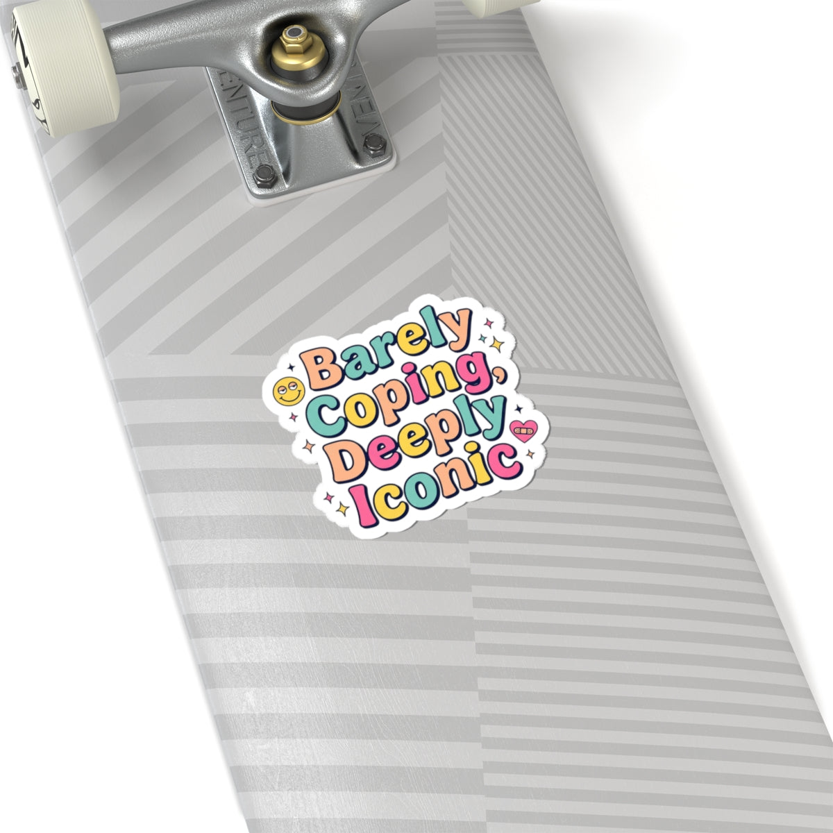 Barely Coping, Deeply Iconic Sticker | mental health humor, retro wavy text