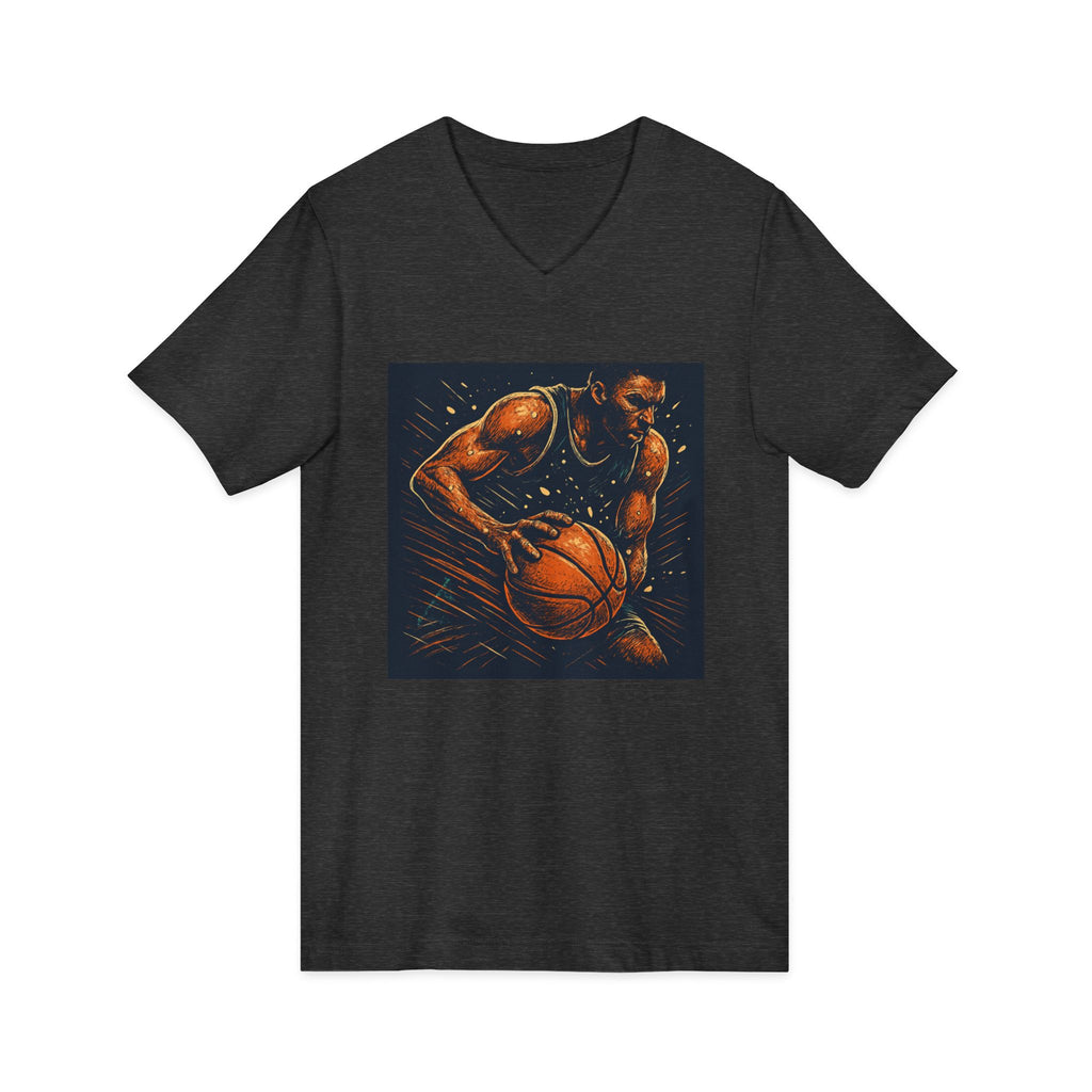 Basketball Player Art V-Neck Tee — Dynamic Court Action Graphic Shirt