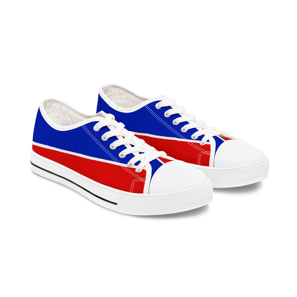 Low Top Sneakers — Retro Red & Blue Casual Canvas Shoes for Women