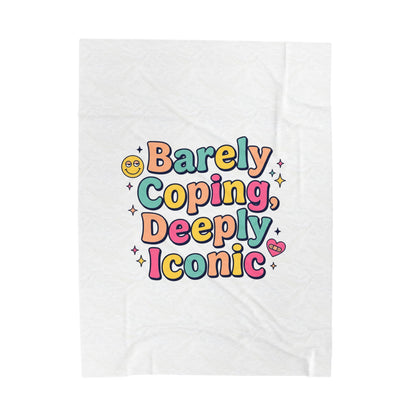 Barely Coping, Deeply Iconic Blanket | mental health humor, wellness sarcasm