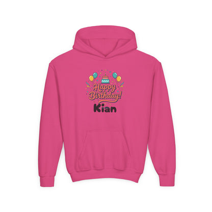 Kids' Birthday Hoodie - "Happy Birthday" Personalized Name Sweatshirt (Kian)