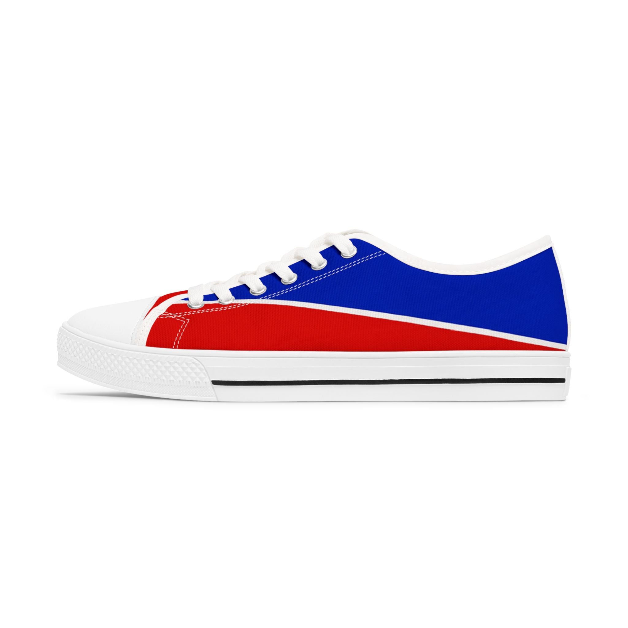 Low Top Sneakers — Retro Red & Blue Casual Canvas Shoes for Women