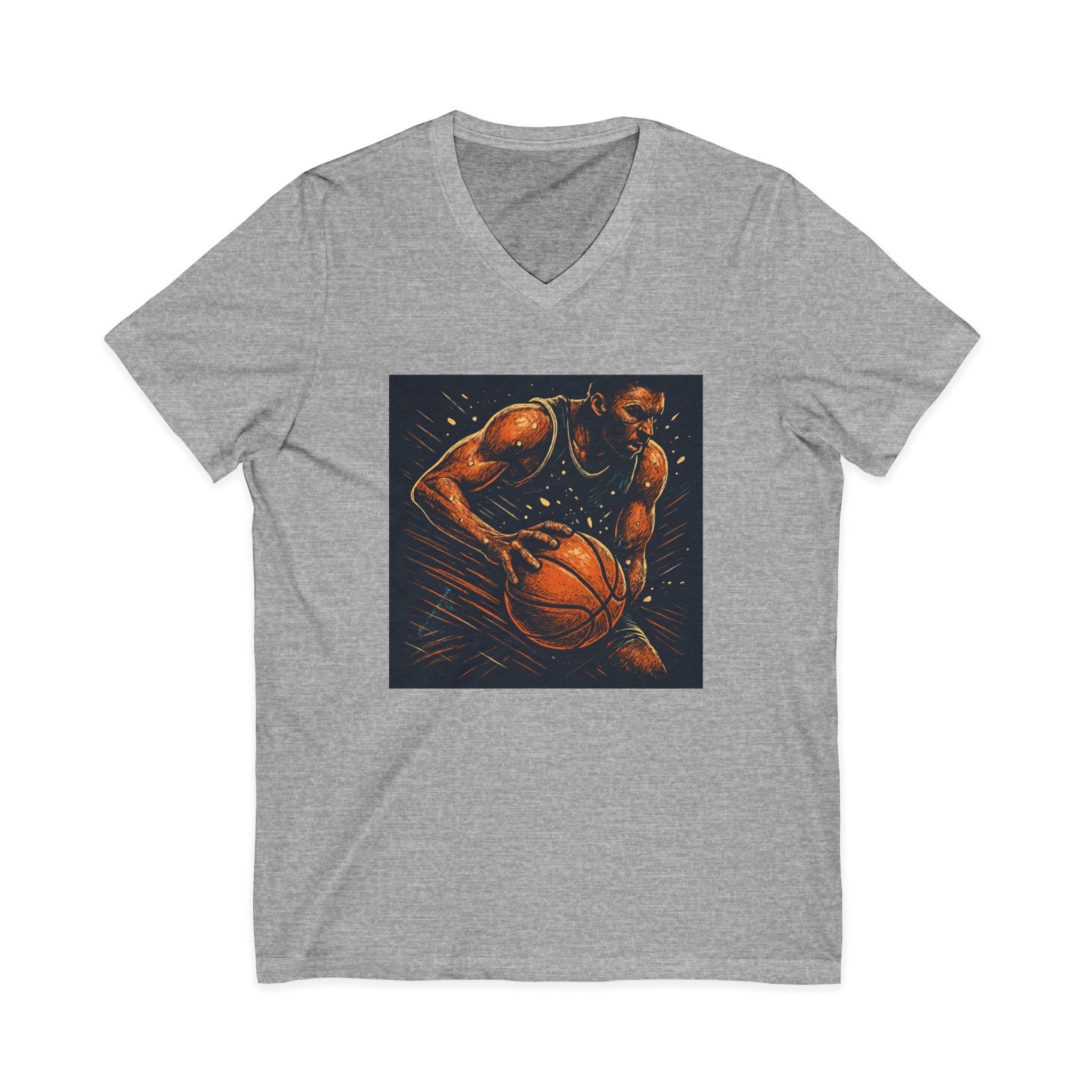 Basketball Player Art V-Neck Tee — Dynamic Court Action Graphic Shirt
