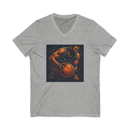 Basketball Player Art V-Neck Tee — Dynamic Court Action Graphic Shirt