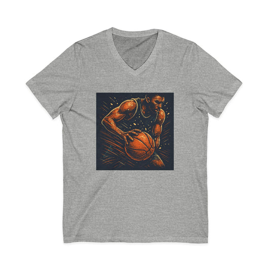 Basketball Player Art V-Neck Tee — Dynamic Court Action Graphic Shirt