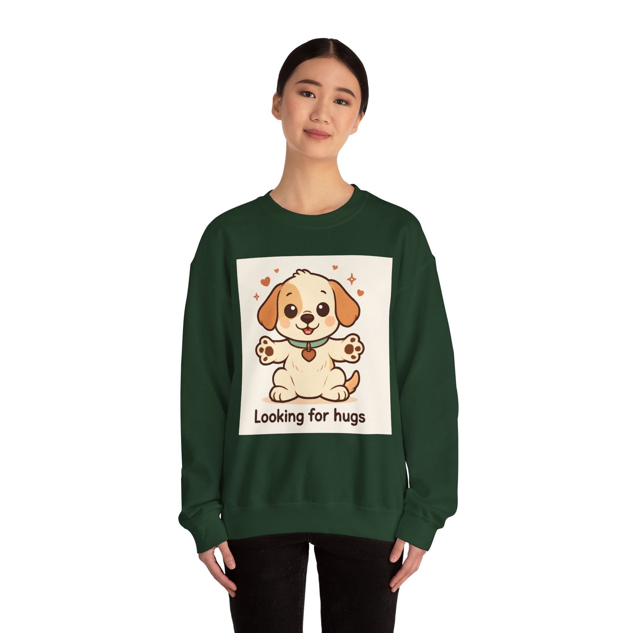 Looking for Hugs Sweatshirt — Cute Puppy Graphic Crewneck
