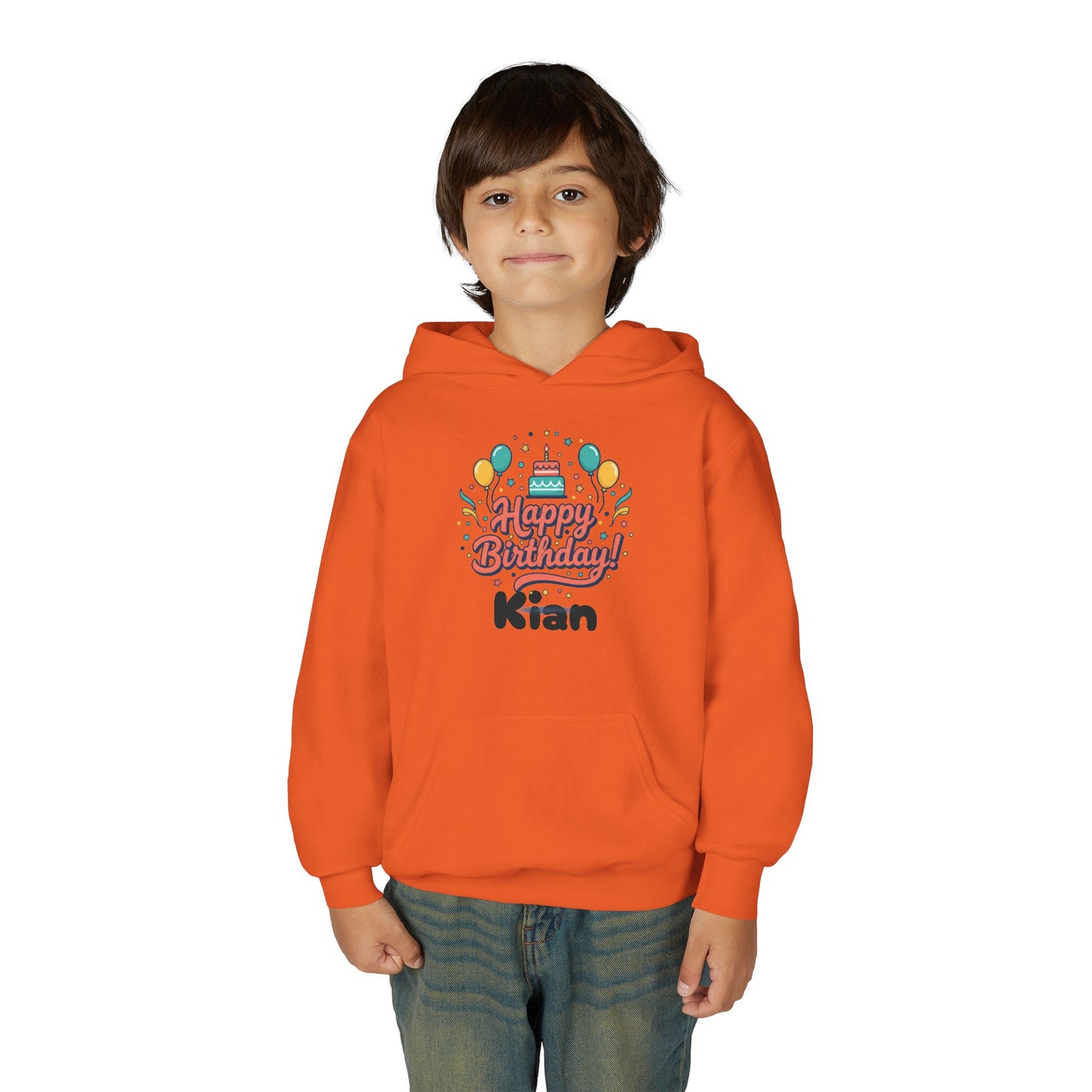 Kids' Birthday Hoodie - "Happy Birthday" Personalized Name Sweatshirt (Kian)