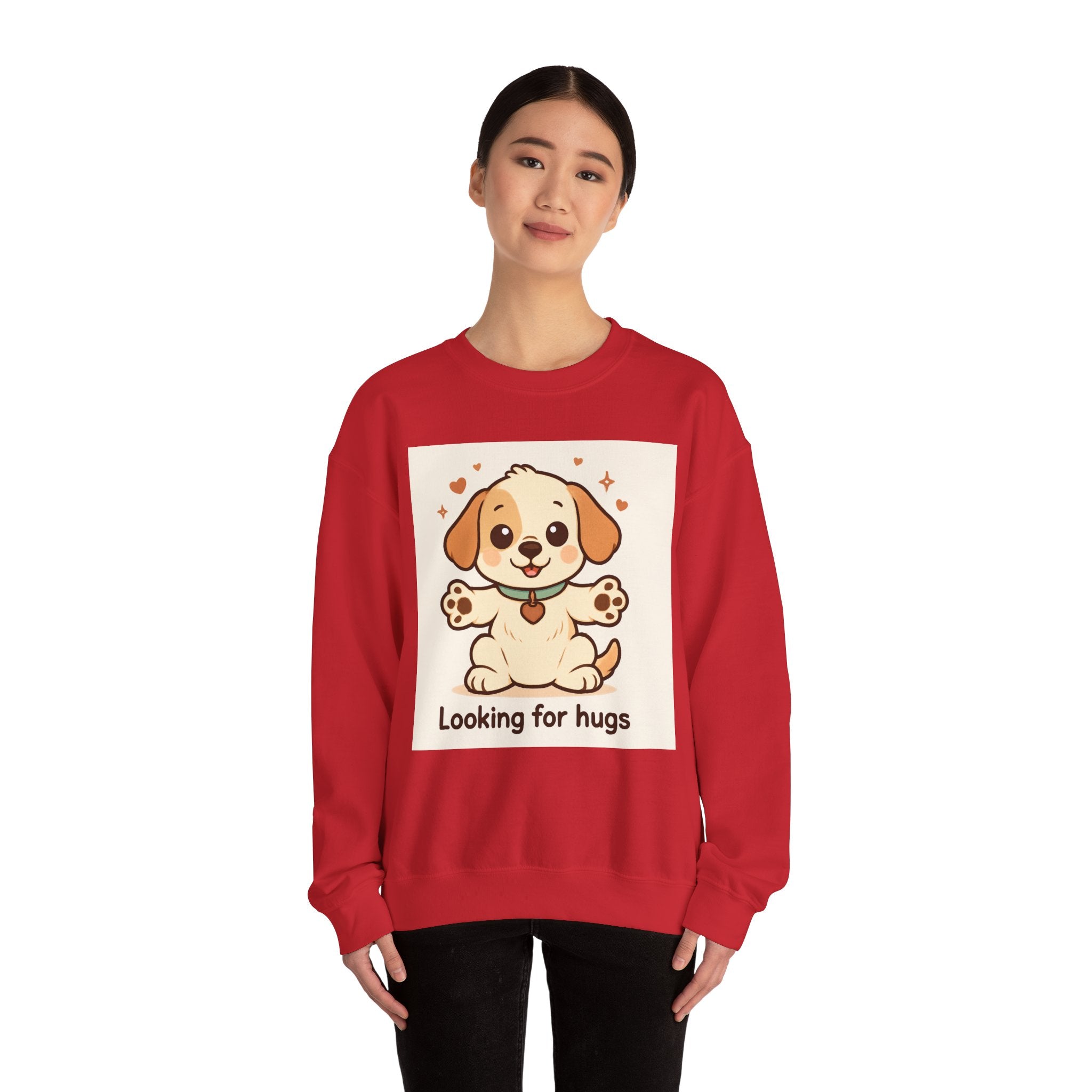 Looking for Hugs Sweatshirt — Cute Puppy Graphic Crewneck