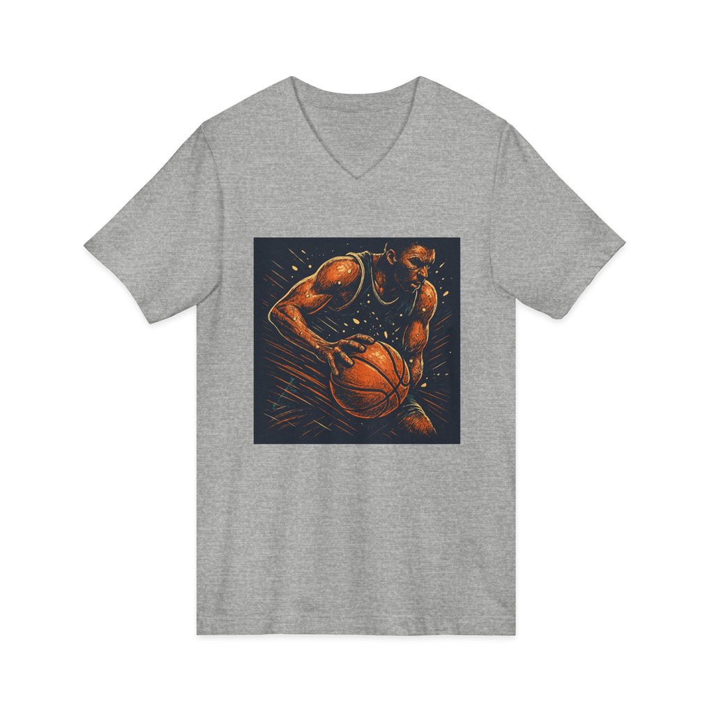 Basketball Player Art V-Neck Tee — Dynamic Court Action Graphic Shirt