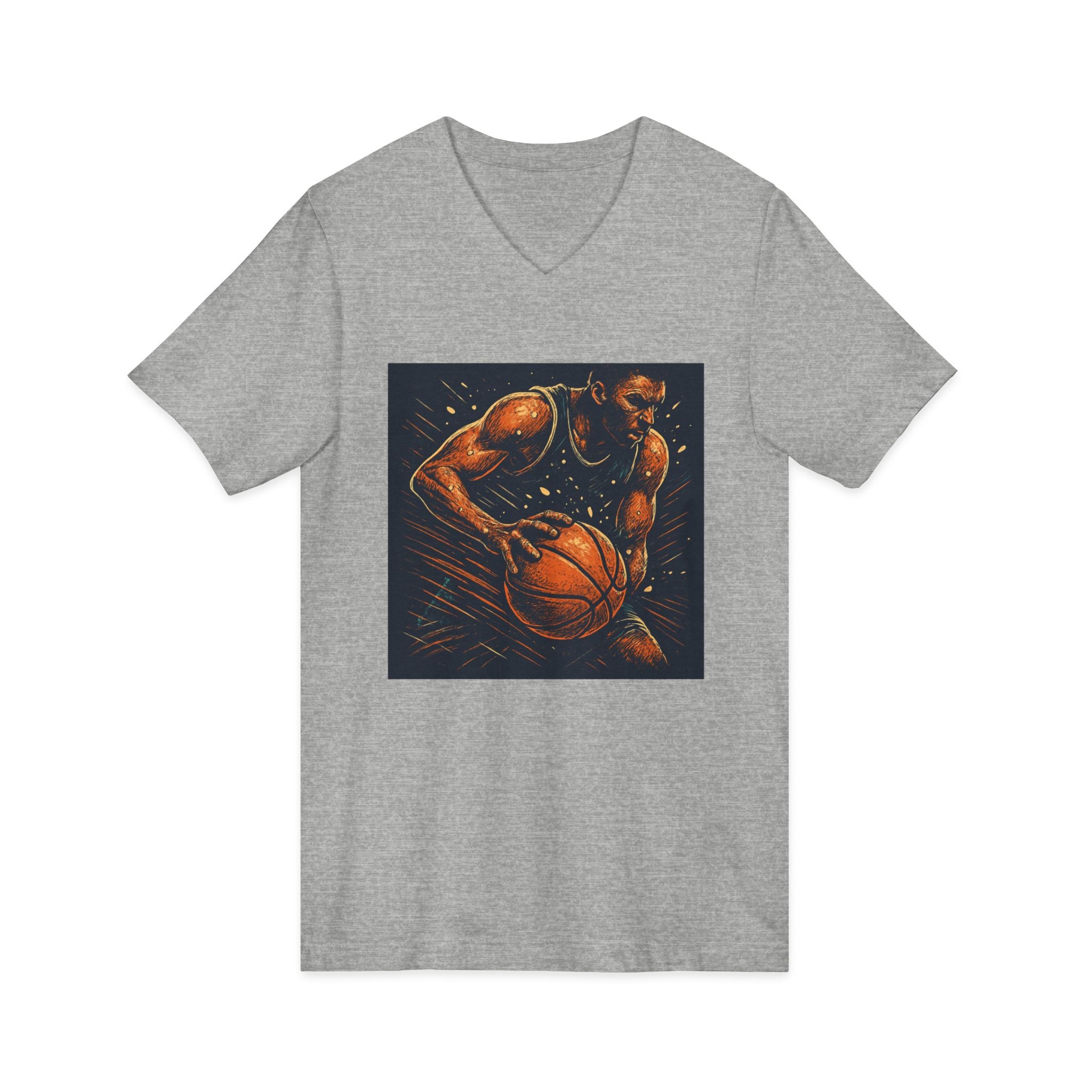 Basketball Player Art V-Neck Tee — Dynamic Court Action Graphic Shirt