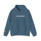 Philippines Graphic Hoodie — Minimal White Text with Gold Sun Sleeve Accent