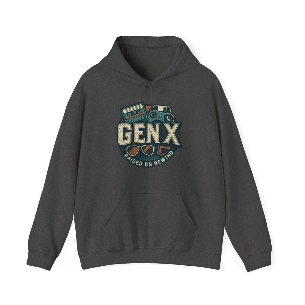 Gen X Hoodie – Retro Raised on Rewind Graphic Sweatshirt