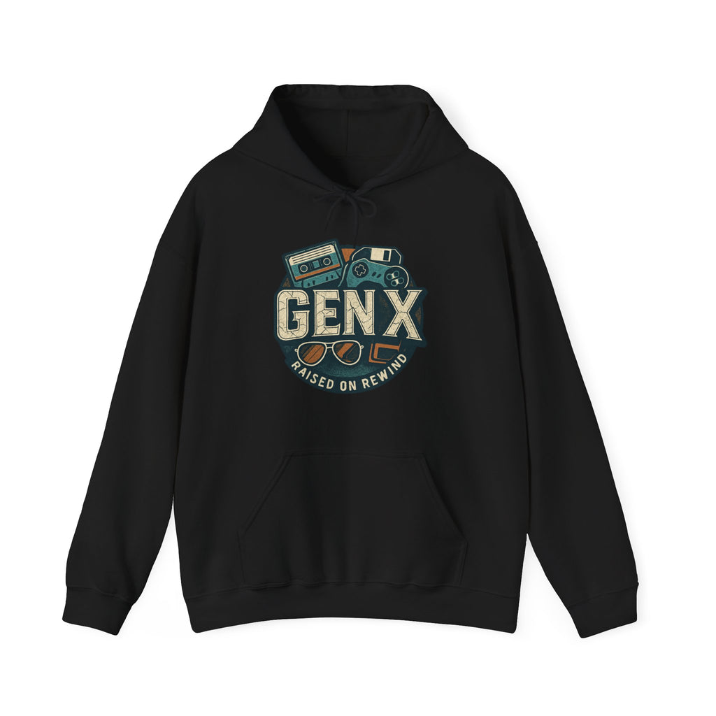 Gen X Hoodie – Retro Raised on Rewind Graphic Sweatshirt