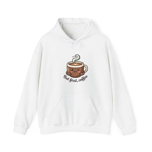 Hoodie — Cute "But First, Coffee" Coffee Cup Graphic Hoodie