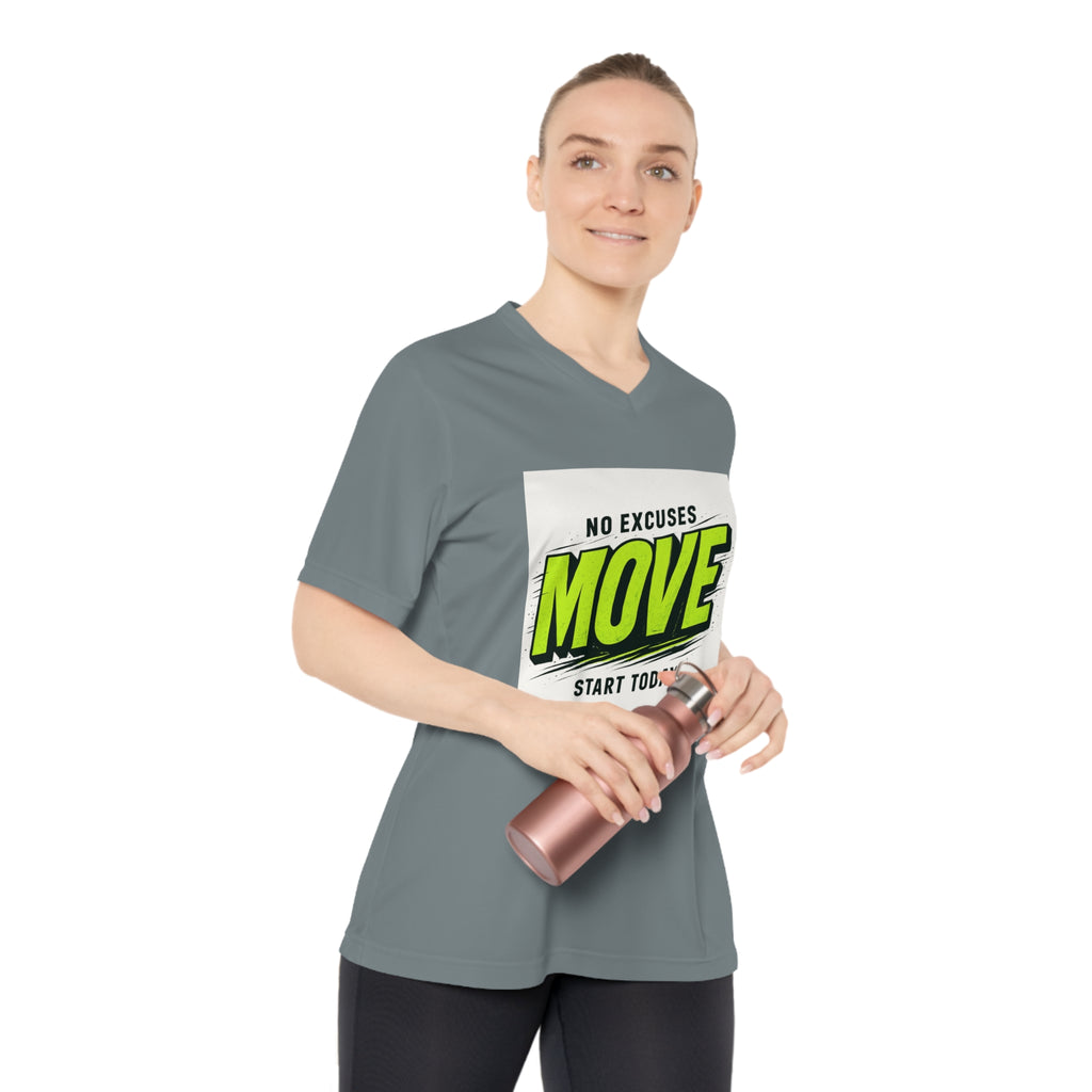 Move V-Neck Performance Tee – "No Excuses, Start Today" Motivational Workout Shirt