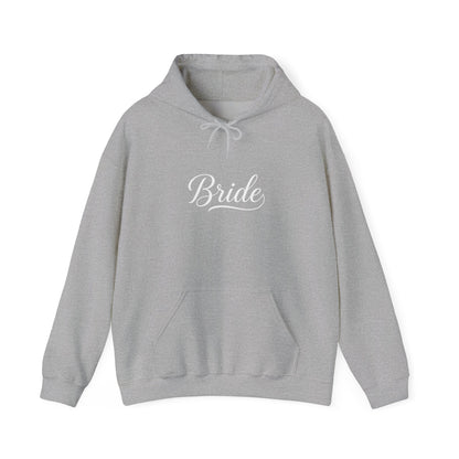 "Bride" White Script Hoodie — Bridal Wedding Party Pullover