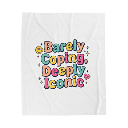 Barely Coping, Deeply Iconic Blanket | mental health humor, wellness sarcasm