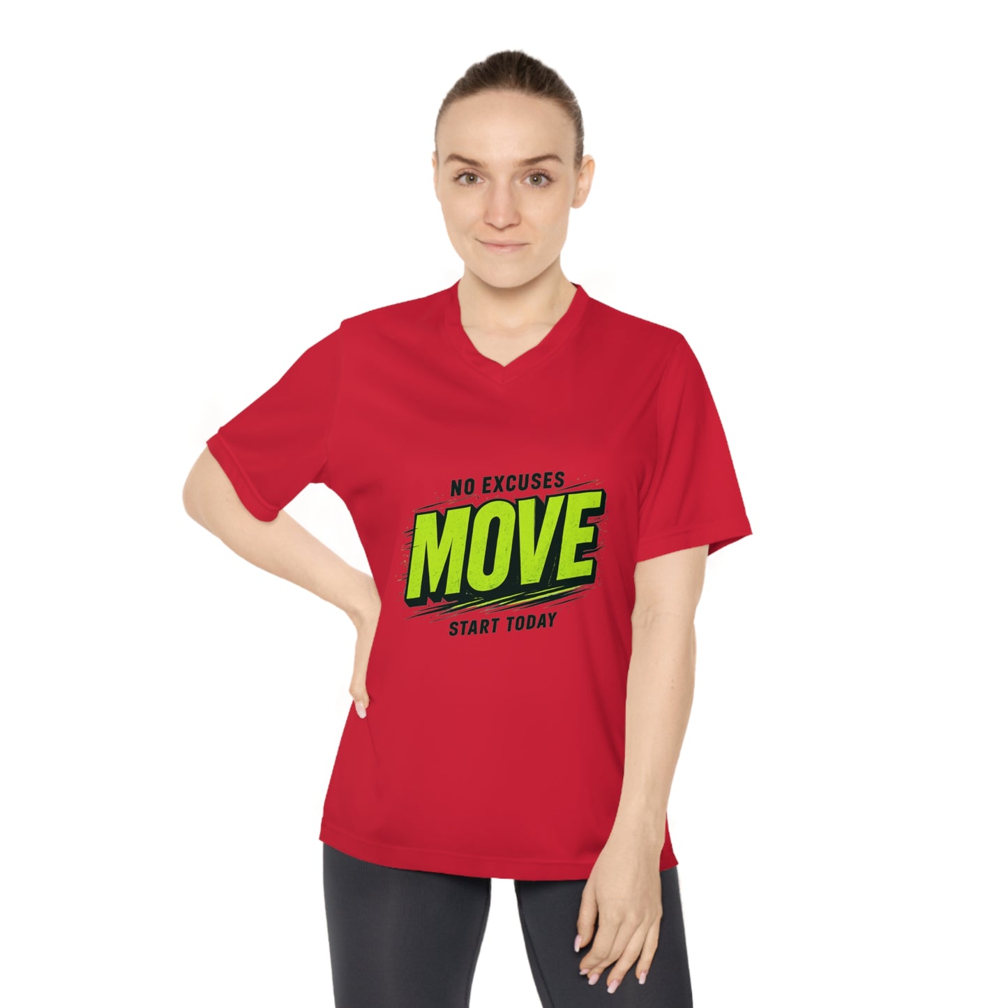 Move V-Neck Performance Tee – "No Excuses, Start Today" Motivational Workout Shirt
