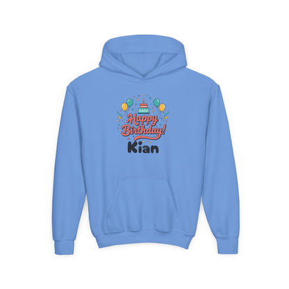 Kids' Birthday Hoodie - "Happy Birthday" Personalized Name Sweatshirt (Kian)