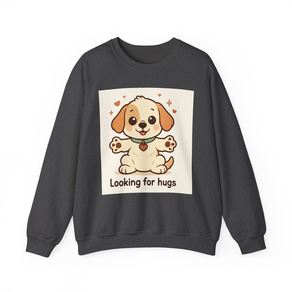 Looking for Hugs Sweatshirt — Cute Puppy Graphic Crewneck