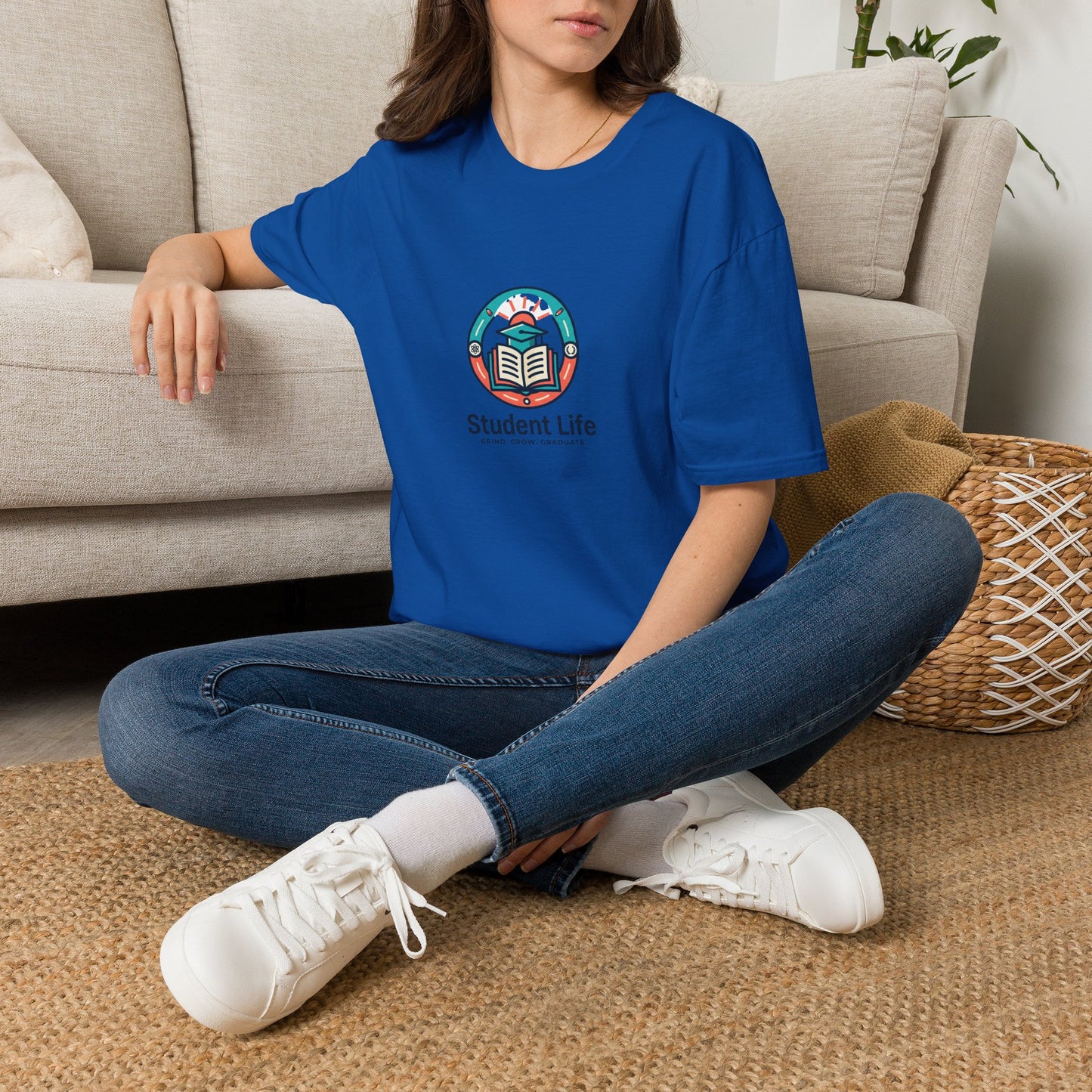 Student Life T-Shirt — Campus Book & Sunrise Design