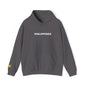 Philippines Graphic Hoodie — Minimal White Text with Gold Sun Sleeve Accent