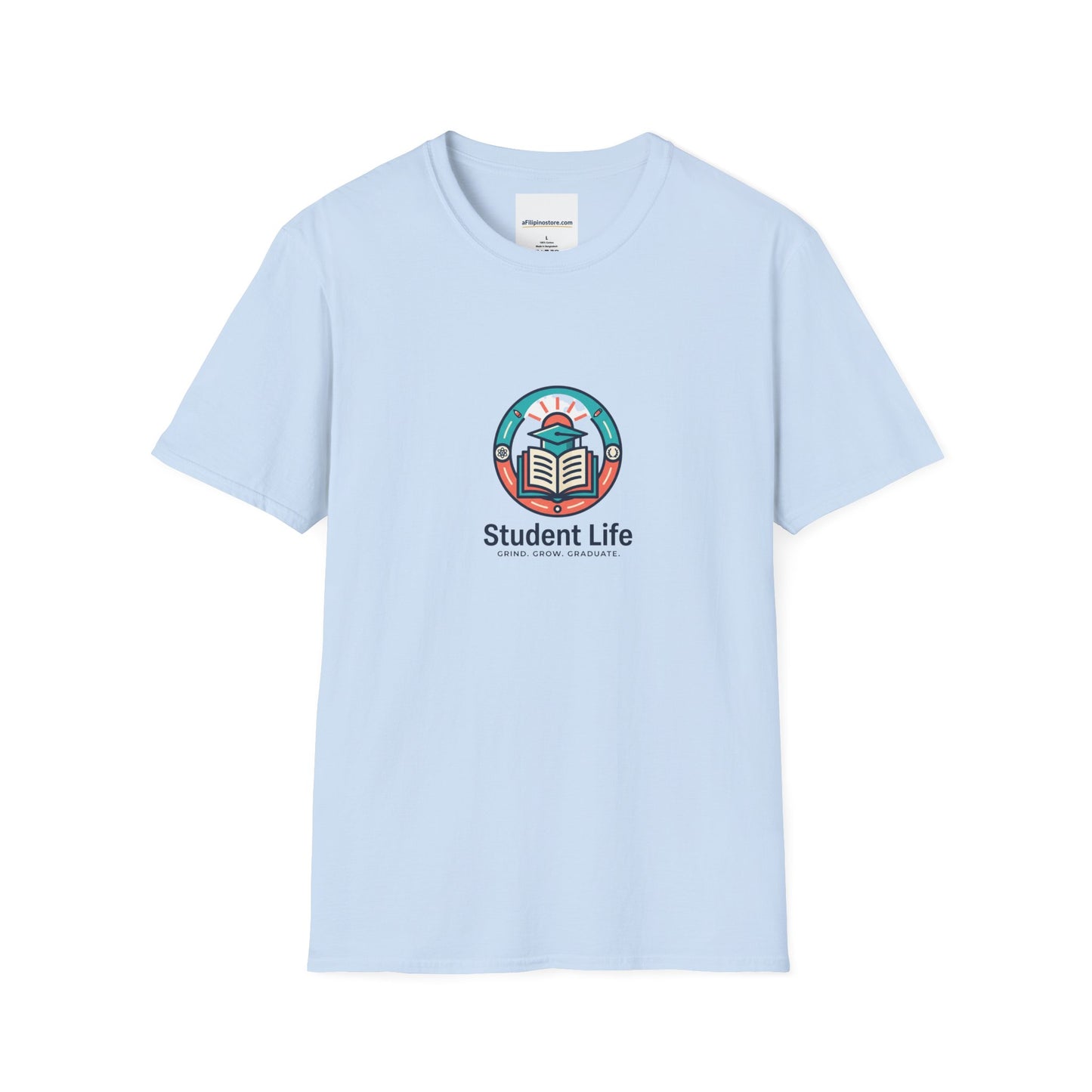 Student Life T-Shirt — Campus Book & Sunrise Design