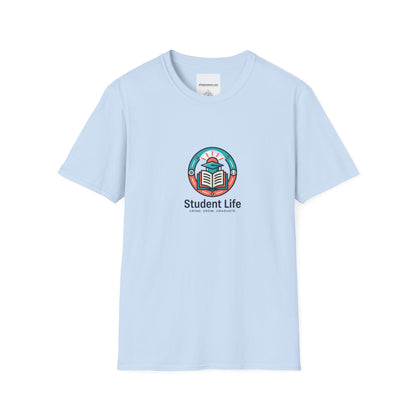 Student Life T-Shirt — Campus Book & Sunrise Design
