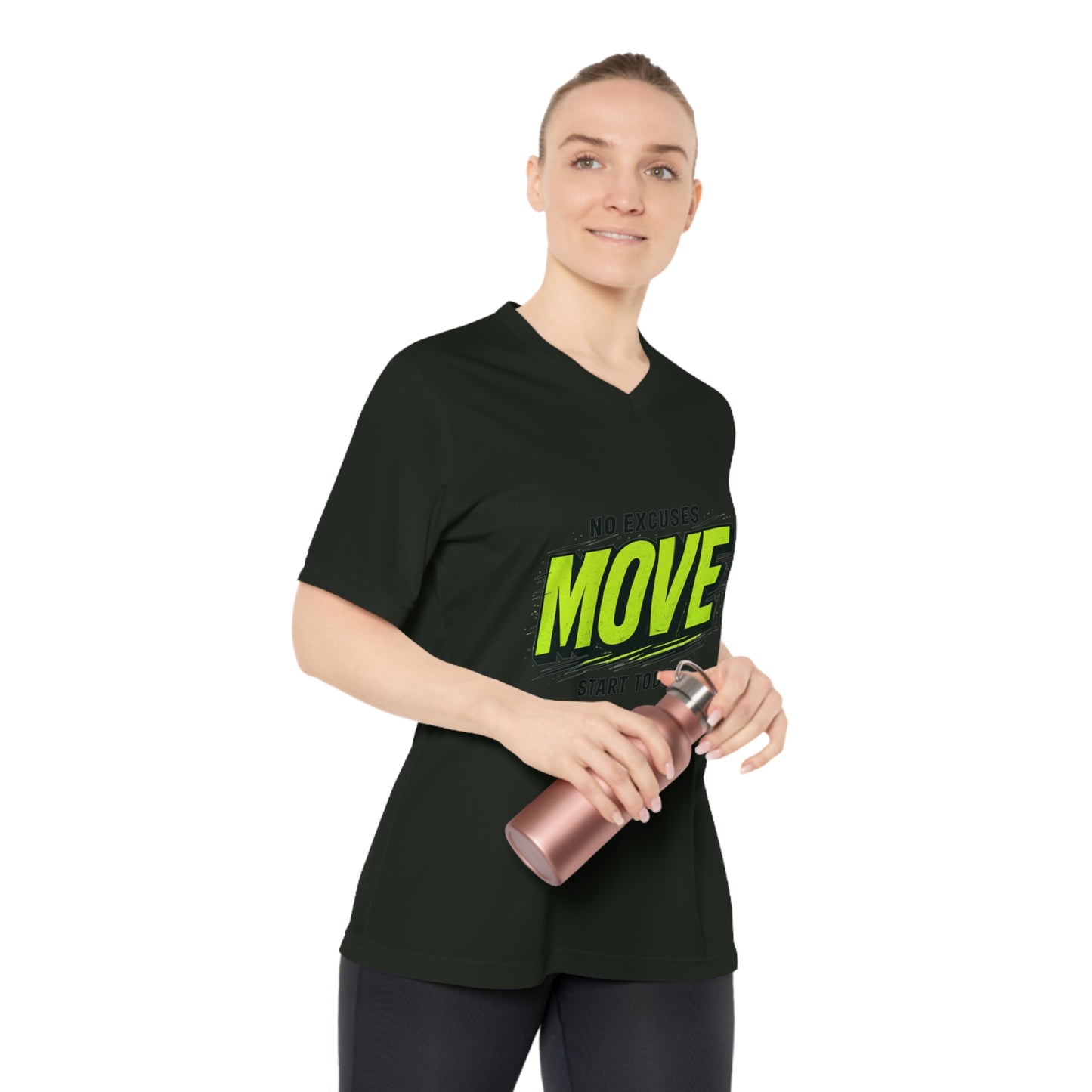 Move V-Neck Performance Tee – "No Excuses, Start Today" Motivational Workout Shirt