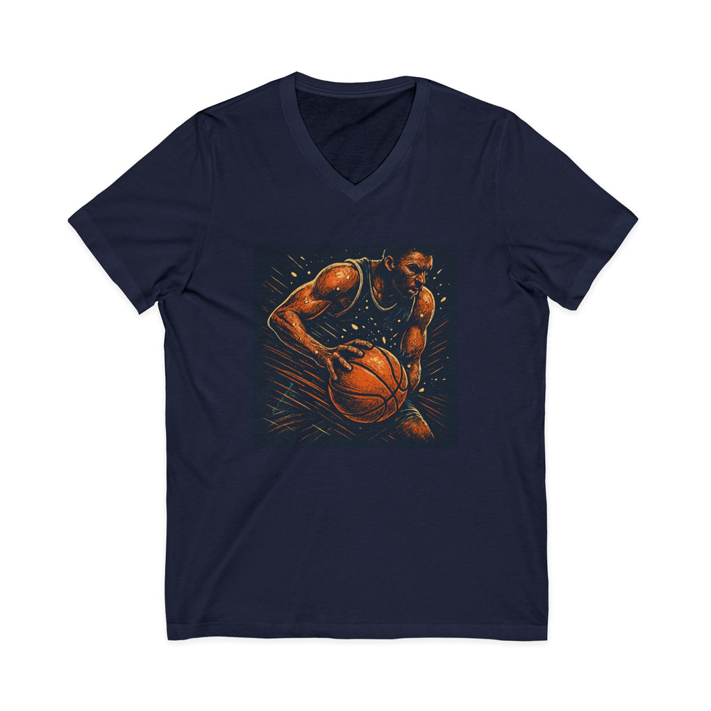 Basketball Player Art V-Neck Tee — Dynamic Court Action Graphic Shirt