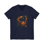 Basketball Player Art V-Neck Tee — Dynamic Court Action Graphic Shirt