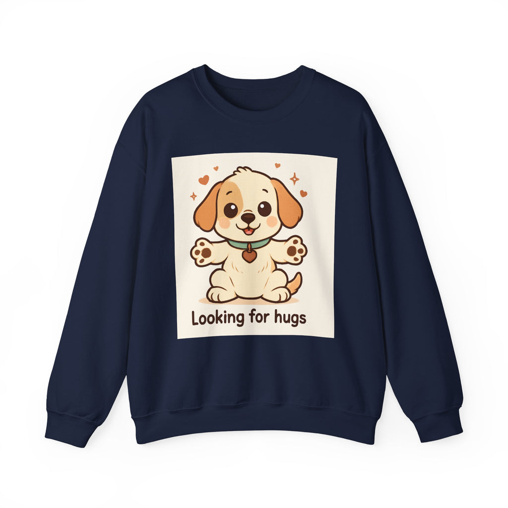 Looking for Hugs Sweatshirt — Cute Puppy Graphic Crewneck